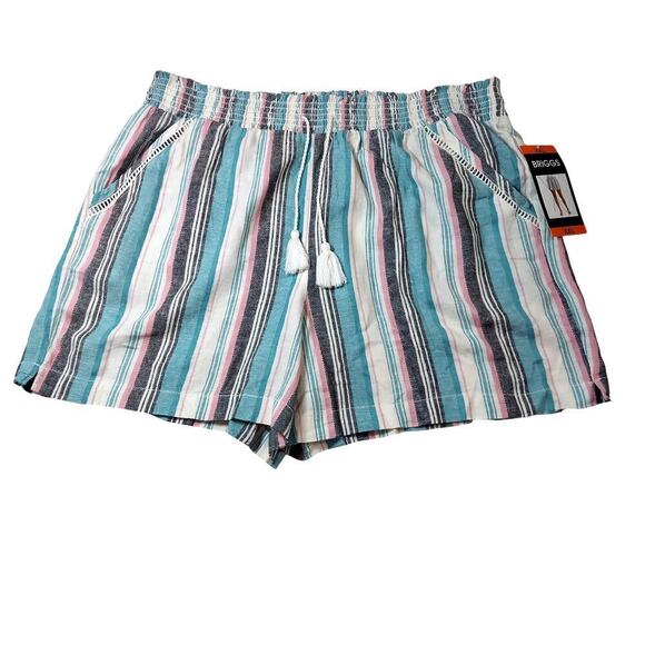 Briggs Women's Plus Size Linen Blend High Waisted Multicolor Striped Shorts - Picture 1 of 8